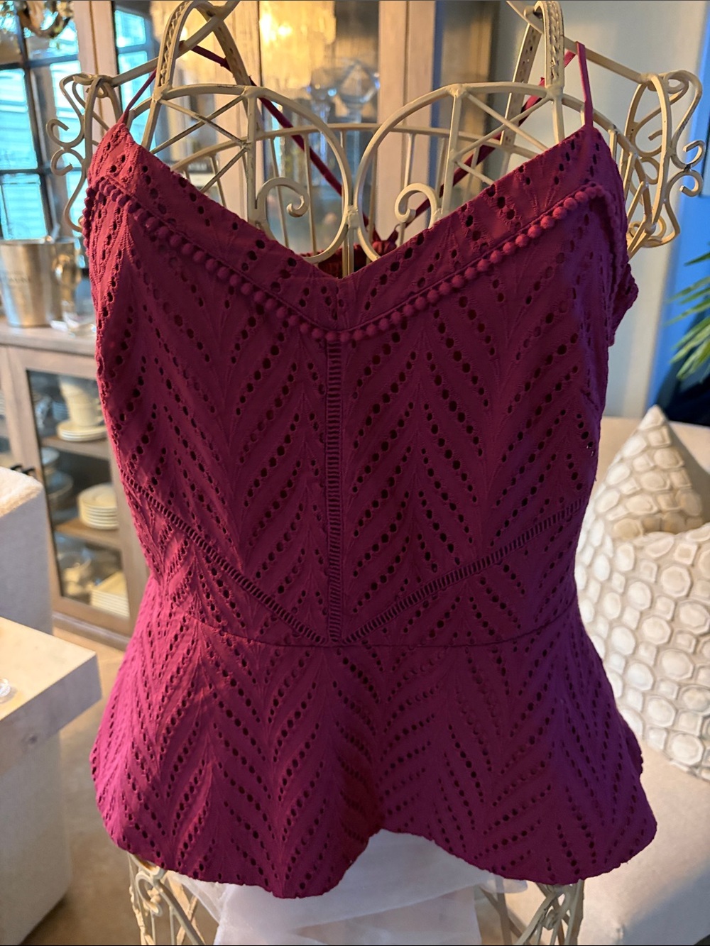White House Black Market Magenta Eyelet Peplum Camisole